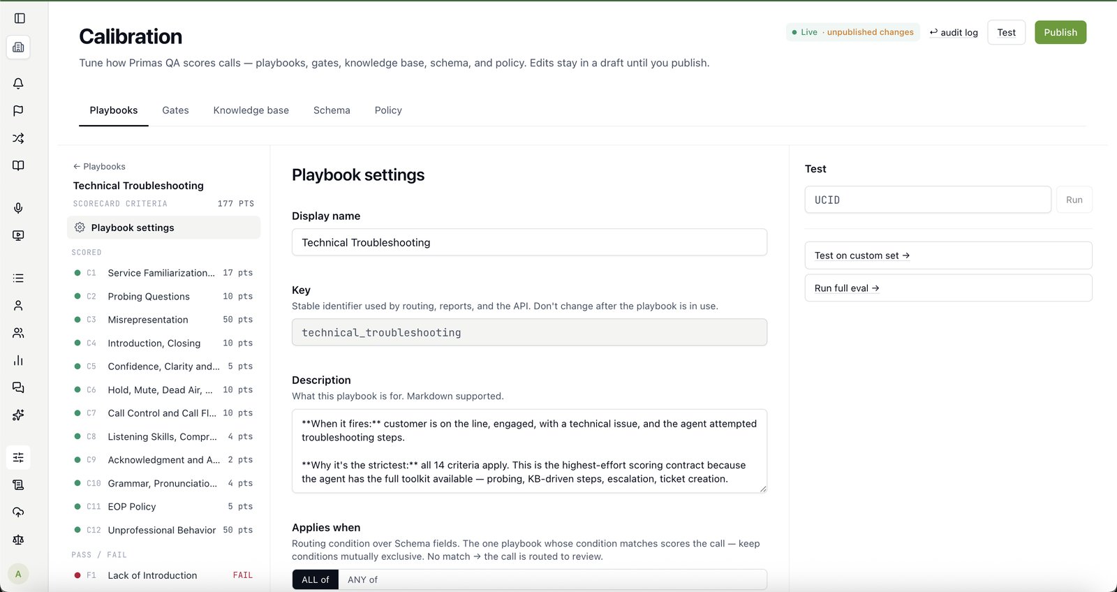 Playbook settings